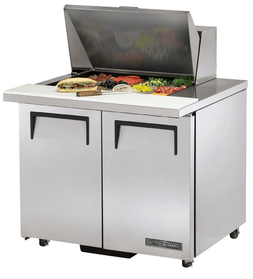 True TSSU-36-12M-B-ADA-HC Sandwich Prep Table, 36 3/8" Wide, 2 Doors, 4 Shelves, 12 Pans (Tops) - TheChefStore.Com