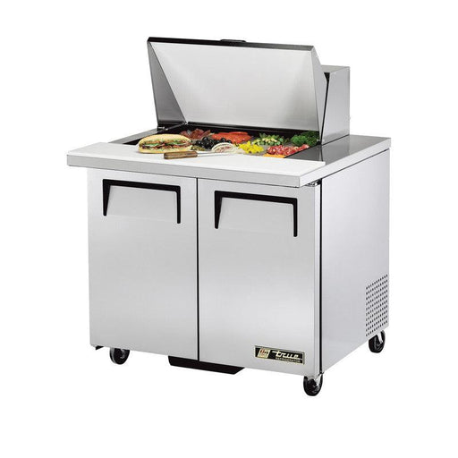 True TSSU-36-12M-B-HC Sandwich Prep Table, 36 3/8" Wide, 2 Doors, 4 Shelves, 12 Pans (Tops) - TheChefStore.Com