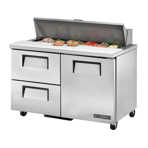 True TSSU-48-12D-2-HC Sandwich Prep Table, 48 3/8" Wide, 1 Door, 2 Shelves, 12 Pans (Tops) - TheChefStore.Com