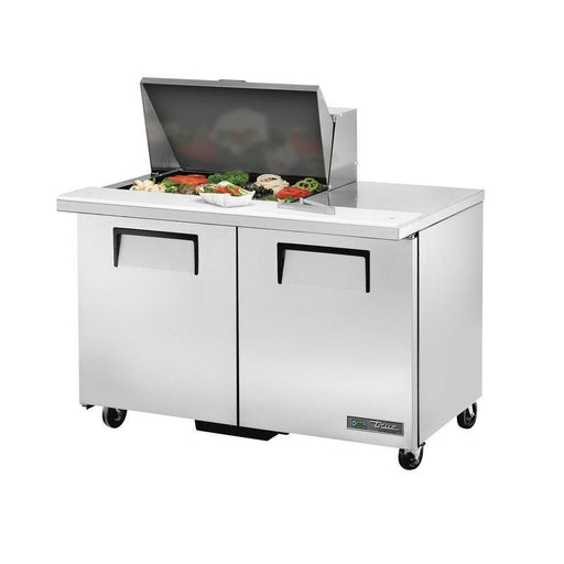 True TSSU-48-12M-B-HC Sandwich Prep Table, 48 3/8" Wide, 2 Doors, 4 Shelves, 12 Pans (Tops) - TheChefStore.Com