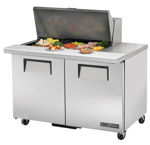 True TSSU-48-15M-B-HC Sandwich Prep Table, 48 3/8" Wide, 2 Doors, 4 Shelves, 15 Pans (Tops) - TheChefStore.Com