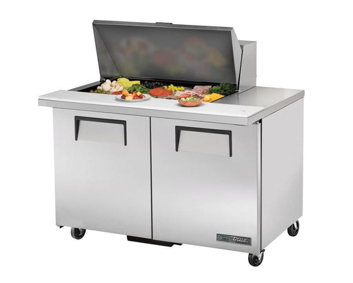 True TSSU-48-15M-B-HC Sandwich Prep Table, 48 3/8" Wide, 2 Doors, 4 Shelves, 15 Pans (Tops) - TheChefStore.Com