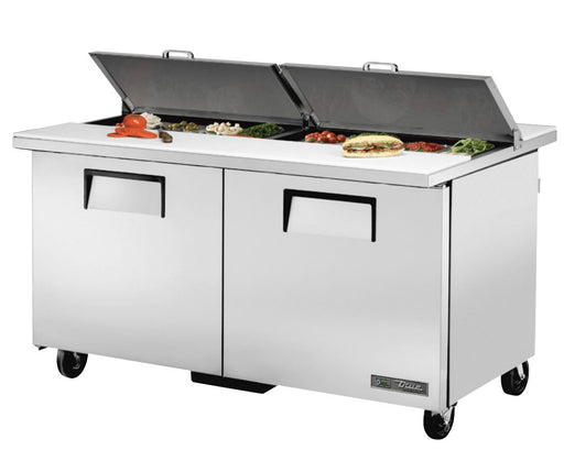 True TSSU-60-16-DS-ST-HC Sandwich Prep Table, 60 3/8" Wide, 2 Doors, 4 Shelves, 16 Pans (Tops) - TheChefStore.Com