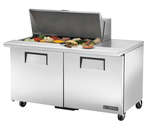 True TSSU-60-18M-B-HC Sandwich Prep Table, 60 3/8" Wide, 2 Doors, 4 Shelves, 18 Pans (Tops) - TheChefStore.Com