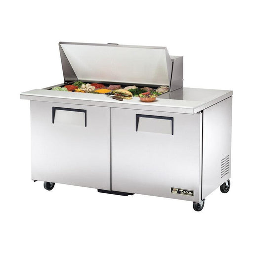 True TSSU-60-18M-B-HC Sandwich Prep Table, 60 3/8" Wide, 2 Doors, 4 Shelves, 18 Pans (Tops) - TheChefStore.Com