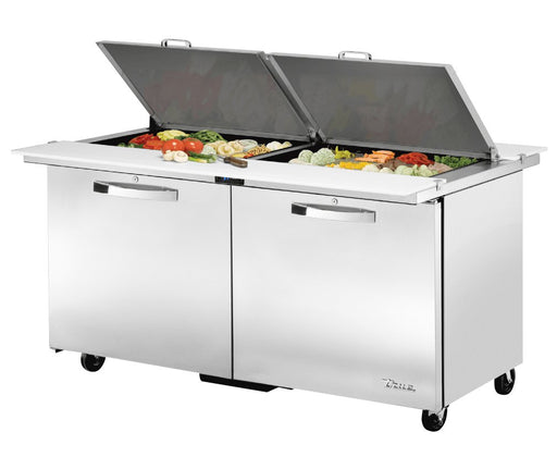 True TSSU-60-24M-B-DS-ST-HC~SPEC3 Sandwich Prep Table, 60 3/8" Wide, 2 Doors, 4 Shelves, 24 Pans (Tops) - TheChefStore.Com