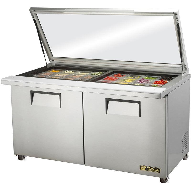 True TSSU-60-24M-B-ST-FGLID-HC~SPEC3 Sandwich Prep Table, 60 3/8" Wide, 2 Doors, 4 Shelves, 24 Pans (Tops) - TheChefStore.Com