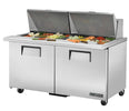 True TSSU-60-24M-B-ST-HC Sandwich Prep Table, 60 3/8" Wide, 2 Doors, 4 Shelves, 24 Pans (Tops) - TheChefStore.Com