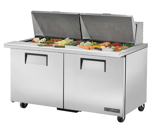 True TSSU-60-24M-B-ST-HC Sandwich Prep Table, 60 3/8" Wide, 2 Doors, 4 Shelves, 24 Pans (Tops) - TheChefStore.Com