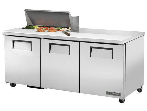 True TSSU-72-08-HC Sandwich Prep Table, 72 3/8" Wide, 3 Doors, 6 Shelves, 8 Pans (Tops) - TheChefStore.Com