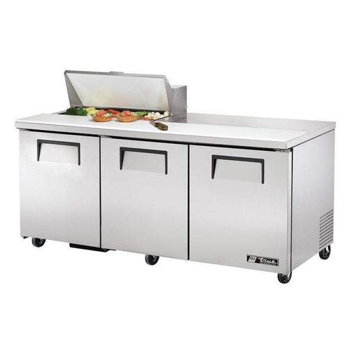 True TSSU-72-08-HC Sandwich Prep Table, 72 3/8" Wide, 3 Doors, 6 Shelves, 8 Pans (Tops) - TheChefStore.Com