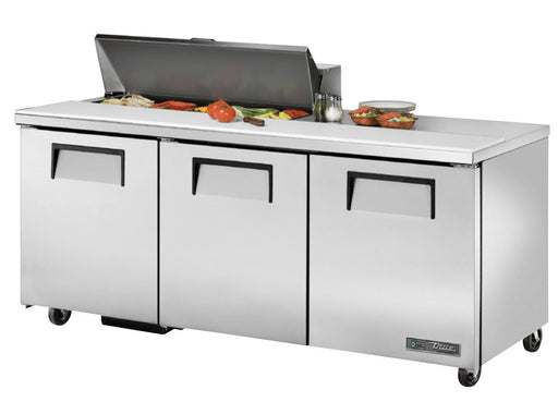 True TSSU-72-10-HC Sandwich Prep Table, 72 3/8" Wide, 3 Doors, 6 Shelves, 10 Pans (Tops) - TheChefStore.Com