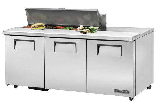 True TSSU-72-12-ADA-HC Sandwich Prep Table, 723/8" Wide, 3 Doors, 6 Shelves, 12 Pans (Tops) - TheChefStore.Com