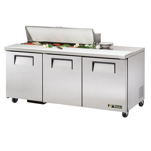 True TSSU-72-12-HC Sandwich Prep Table, 72 3/8" Wide, 3 Doors, 6 Shelves, 12 Pans (Tops) - TheChefStore.Com