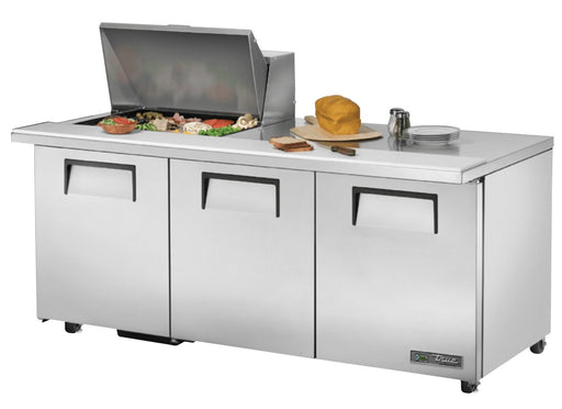 True TSSU-72-12M-B-ADA-HC Sandwich Prep Table, 723/8" Wide, 3 Doors, 6 Shelves, 12 Pans (Tops) - TheChefStore.Com