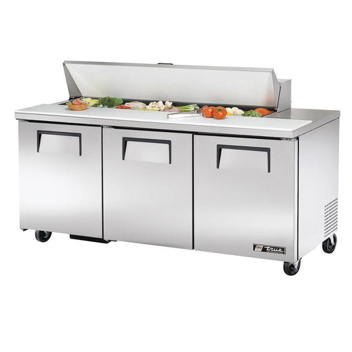 True TSSU-72-16-HC Sandwich Prep Table, 72 3/8" Wide, 3 Doors, 6 Shelves, 16 Pans (Tops) - TheChefStore.Com