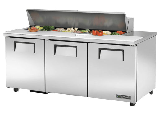 True TSSU-72-16-HC Sandwich Prep Table, 72 3/8" Wide, 3 Doors, 6 Shelves, 16 Pans (Tops) - TheChefStore.Com