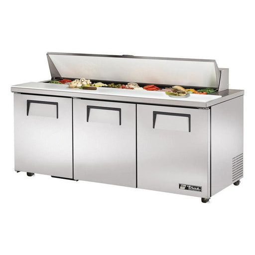 True TSSU-72-18-ADA-HC Sandwich Prep Table, 723/8" Wide, 3 Doors, 6 Shelves, 18 Pans (Tops) - TheChefStore.Com