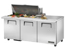 True TSSU-72-18M-B-ADA-HC Sandwich Prep Table, 723/8" Wide, 3 Doors, 6 Shelves, 18 Pans (Tops) - TheChefStore.Com