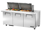 True TSSU-72-24M-B-ST-HC Sandwich Prep Table, 72 3/8" Wide, 3 Doors, 6 Shelves, 24 Pans (Tops) - TheChefStore.Com