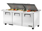 True TSSU-72-30M-B-DS-ST-HC Sandwich Prep Table, 72 3/8" Wide, 3 Doors, 6 Shelves, 30 Pans (Tops) - TheChefStore.Com