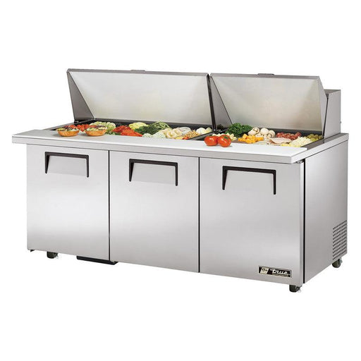 True TSSU-72-30M-B-ST-ADA-HC Sandwich Prep Table, 723/8" Wide, 3 Doors, 6 Shelves, 30 Pans (Tops) - TheChefStore.Com