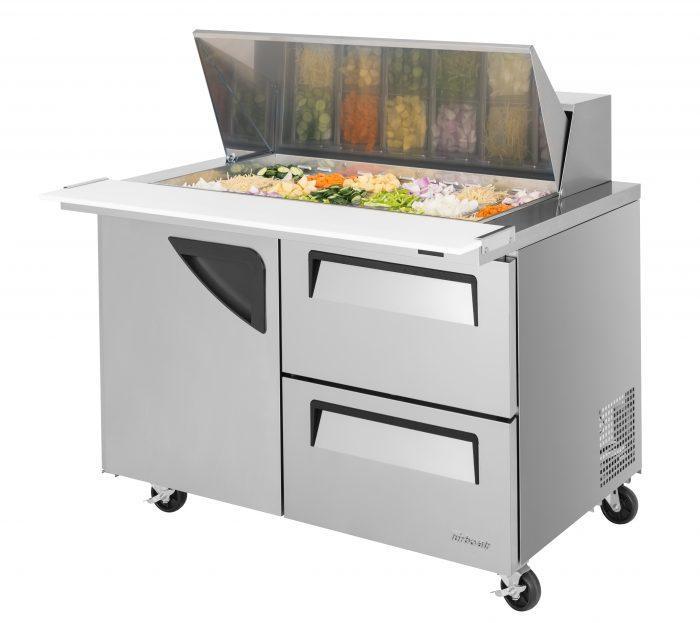Turbo Air TST-48SD-18-D2-N 1 Solid Door and 2 Drawer Mega Top Refrigerated Sandwich Prep Table, Front Breathing - TheChefStore.Com